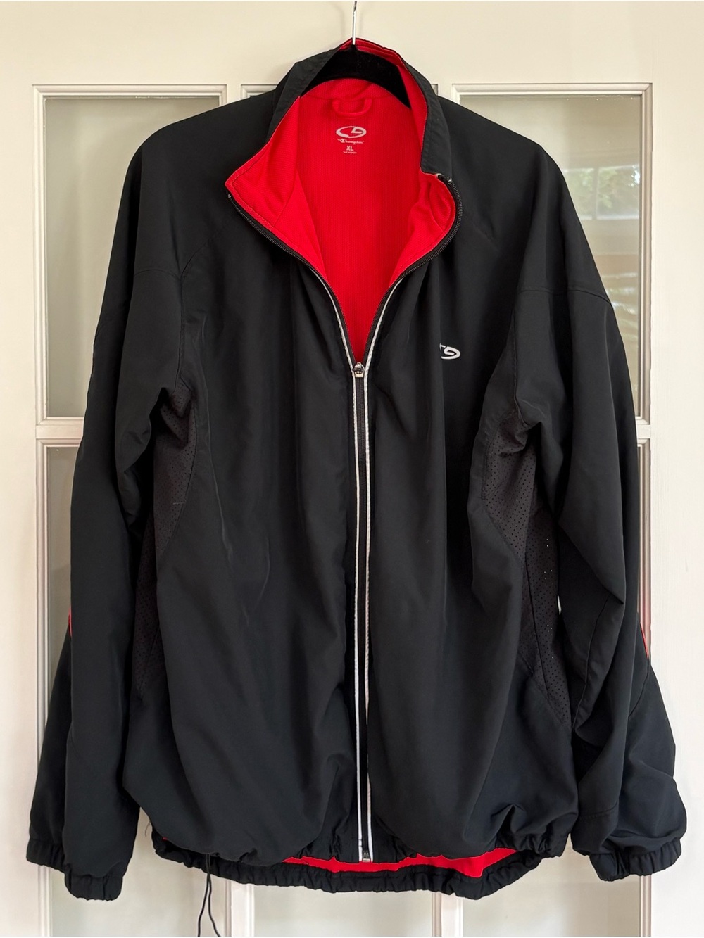C9 Champion Vintage Black Red Windbreaker Track Jacket Rear Pocket – Size XL
